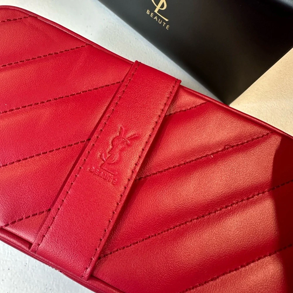 Yves Saint Laurent Red Quilted Cosmetic Train Case NEW RELEASE! NWT - Picture 2 of 9